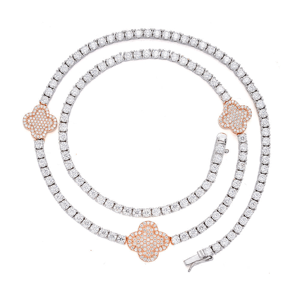 Sterling Silver Round Moissanite 15mm Designer With 3mm Tennis Chain 18 Inch Necklace 1 Ctw