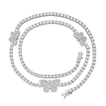 Sterling Silver Round Baguette Moissanite Butterfly Designer 18 Inch Necklace 1-5/8 Ctw
