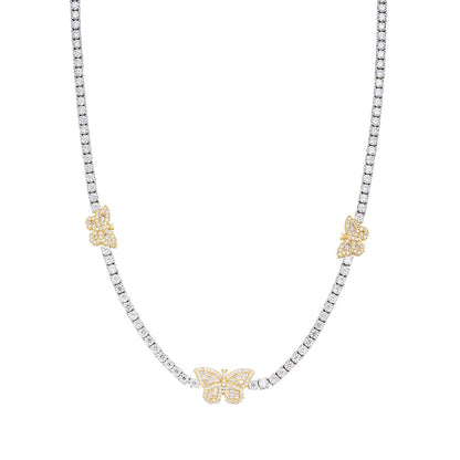 Sterling Silver Round Baguette Moissanite Butterfly Designer 18 Inch Necklace 1-5/8 Ctw