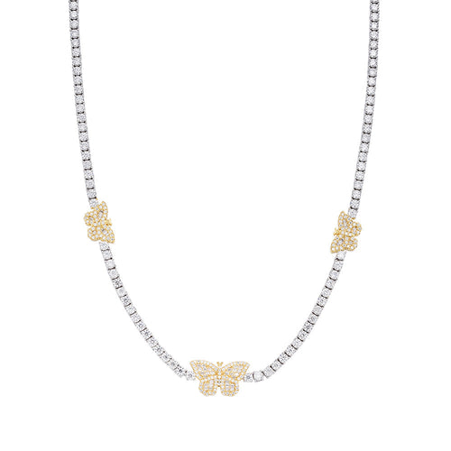 Sterling Silver Round Baguette Moissanite Butterfly Designer 18 Inch Necklace 1-5/8 Ctw