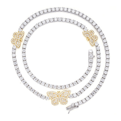 Sterling Silver Round Baguette Moissanite Butterfly Designer 18 Inch Necklace 1-5/8 Ctw