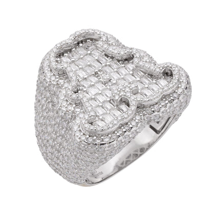 Sterling Silver Round Baguette Moissanite Albhabet A letter Initial Size 10 Men Ring 7-5/8 Ctw