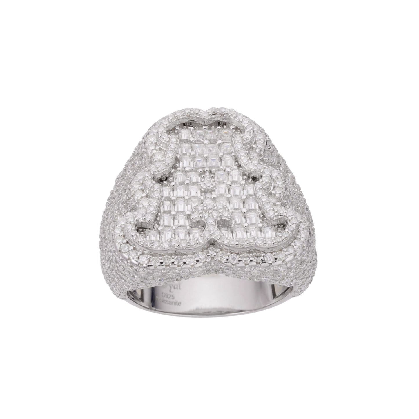 Sterling Silver Round Baguette Moissanite Albhabet A letter Initial Size 10 Men Ring 7-5/8 Ctw