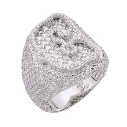 Sterling Silver Round Baugette Moissanite Albhabet C letter Initial Size 10 Men Ring 7-1/10 Ctw