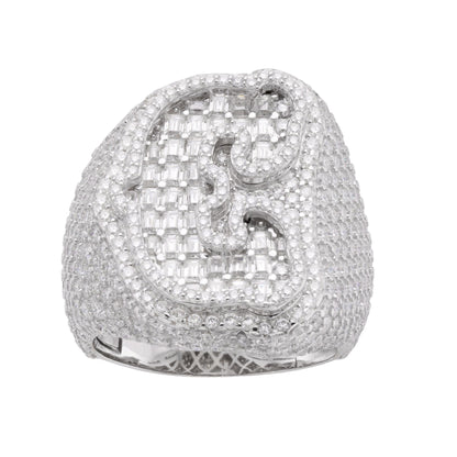 Sterling Silver Round Baugette Moissanite Albhabet C letter Initial Size 10 Men Ring 7-1/10 Ctw