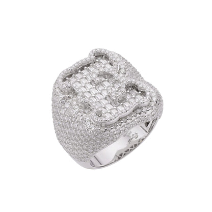 Sterling Silver Round Baugette Moissanite Albhabet E letter Initial Size 10 Men Ring 7-1/4 Ctw