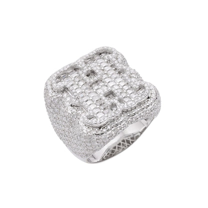 Sterling Silver Round Baugette Moissanite Albhabet H letter Initial Size 10 Men Ring 7-7/8 Ctw