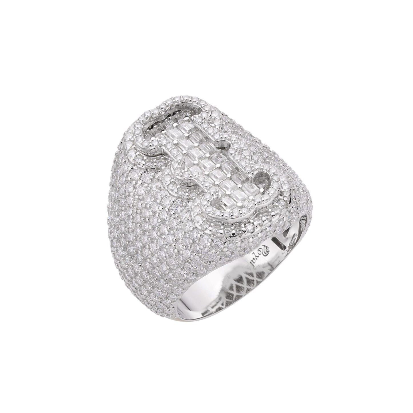 Sterling Silver Round Baugette Moissanite Albhabet I letter Initial Size 10 Men Ring 6-1/2 Ctw