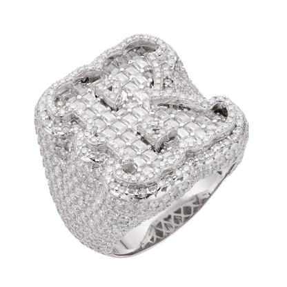 Sterling Silver Round Baugette Moissanite Albhabet K letter Initial Size 10 Men Ring 7-1/2 Ctw