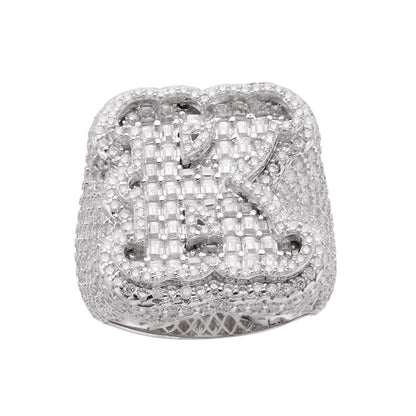 Sterling Silver Round Baugette Moissanite Albhabet K letter Initial Size 10 Men Ring 7-1/2 Ctw