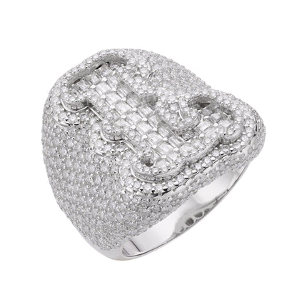 Sterling Silver Round Baugette Moissanite Albhabet L letter Initial Size 10 Men Ring 6-5/8 Ctw