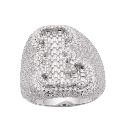 Sterling Silver Round Baugette Moissanite Albhabet L letter Initial Size 10 Men Ring 6-5/8 Ctw
