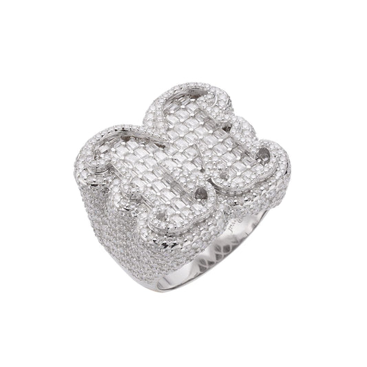 Sterling Silver Round Baugette Moissanite Albhabet M letter Initial Size 10 Men Ring 9-1/8 Ctw