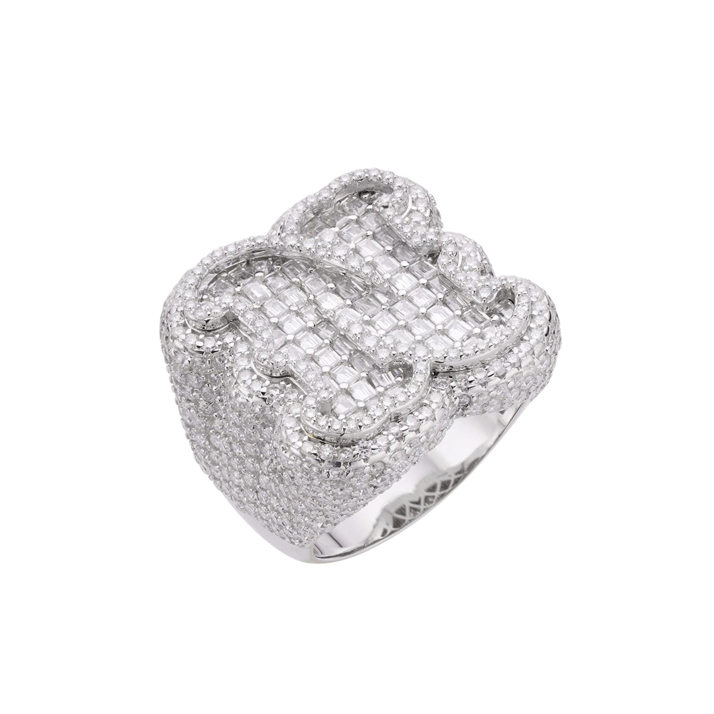 Sterling Silver Round Baugette Moissanite Albhabet N letter Initial Size 10 Men Ring 8-3/4 Ctw