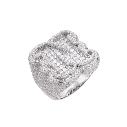 Sterling Silver Round Baugette Moissanite Albhabet N letter Initial Size 10 Men Ring 8-3/4 Ctw