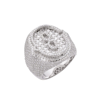 Sterling Silver Round Baugette Moissanite Albhabet O letter Initial Size 10 Men Ring 6-3/8 Ctw