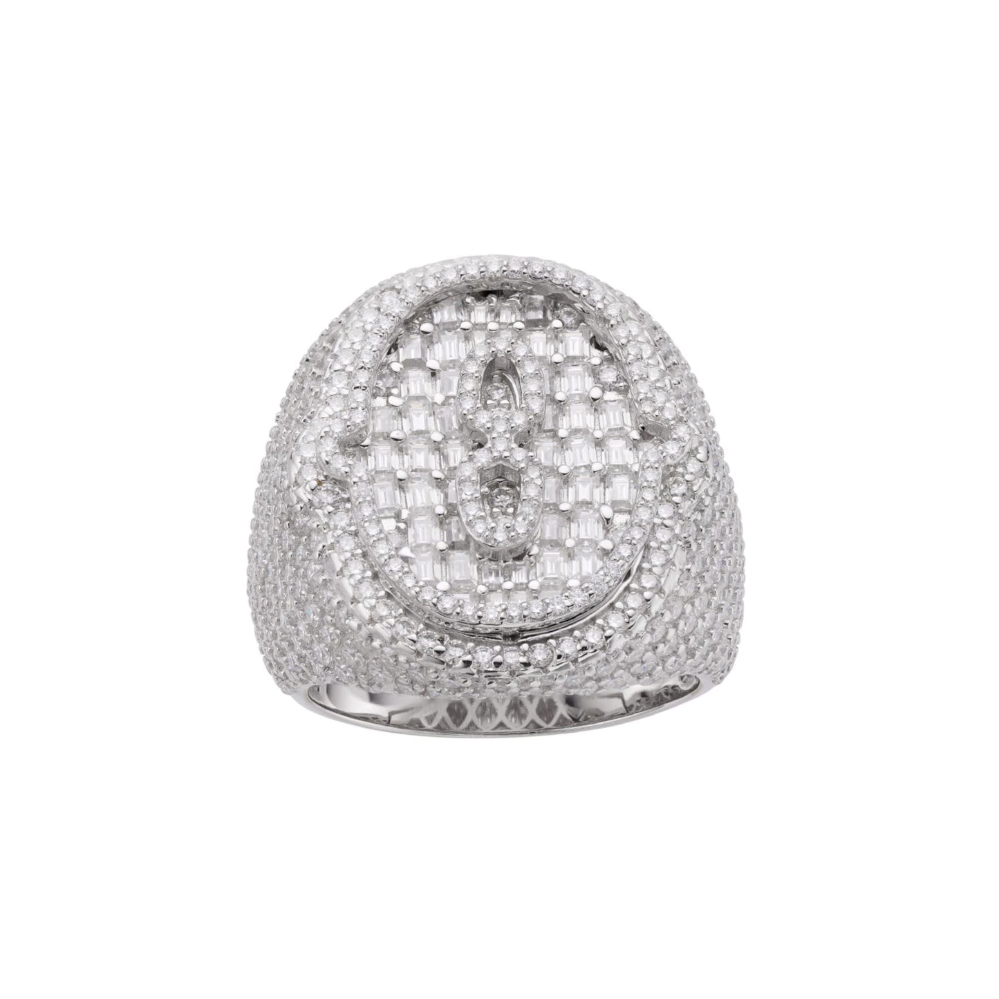 Sterling Silver Round Baugette Moissanite Albhabet O letter Initial Size 10 Men Ring 6-3/8 Ctw