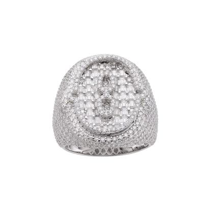 Sterling Silver Round Baugette Moissanite Albhabet O letter Initial Size 10 Men Ring 6-3/8 Ctw