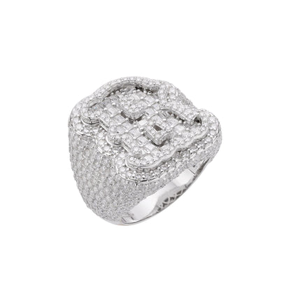 Sterling Silver Round Baugette Moissanite Albhabet R letter Initial Size 10 Men Ring 6-7/8 Ctw