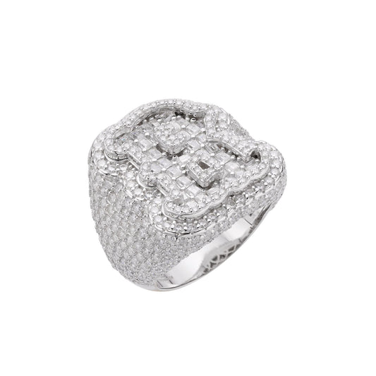 Sterling Silver Round Baugette Moissanite Albhabet R letter Initial Size 10 Men Ring 6-7/8 Ctw