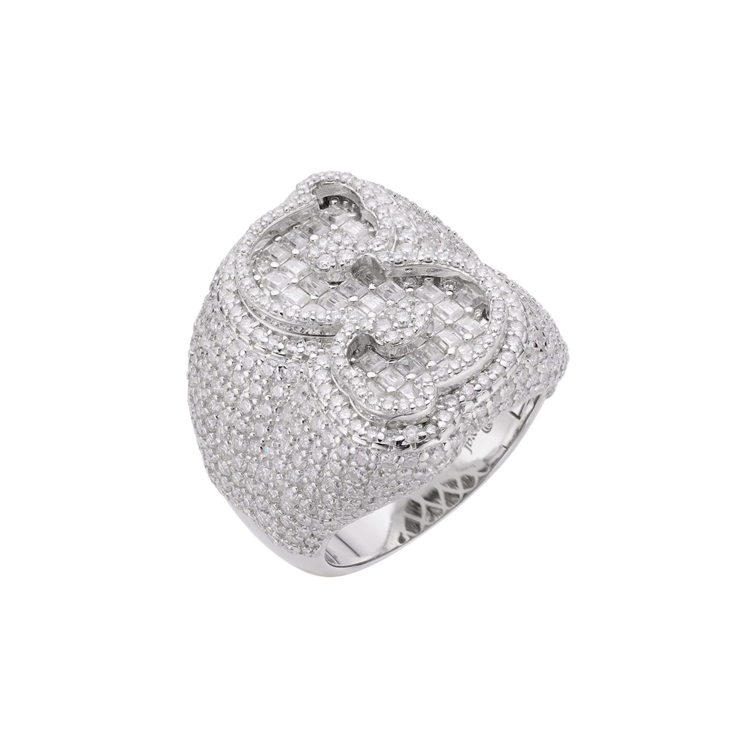 Sterling Silver Round Baugette Moissanite Albhabet S letter Initial Size 10 Men Ring 7-3/8 Ctw