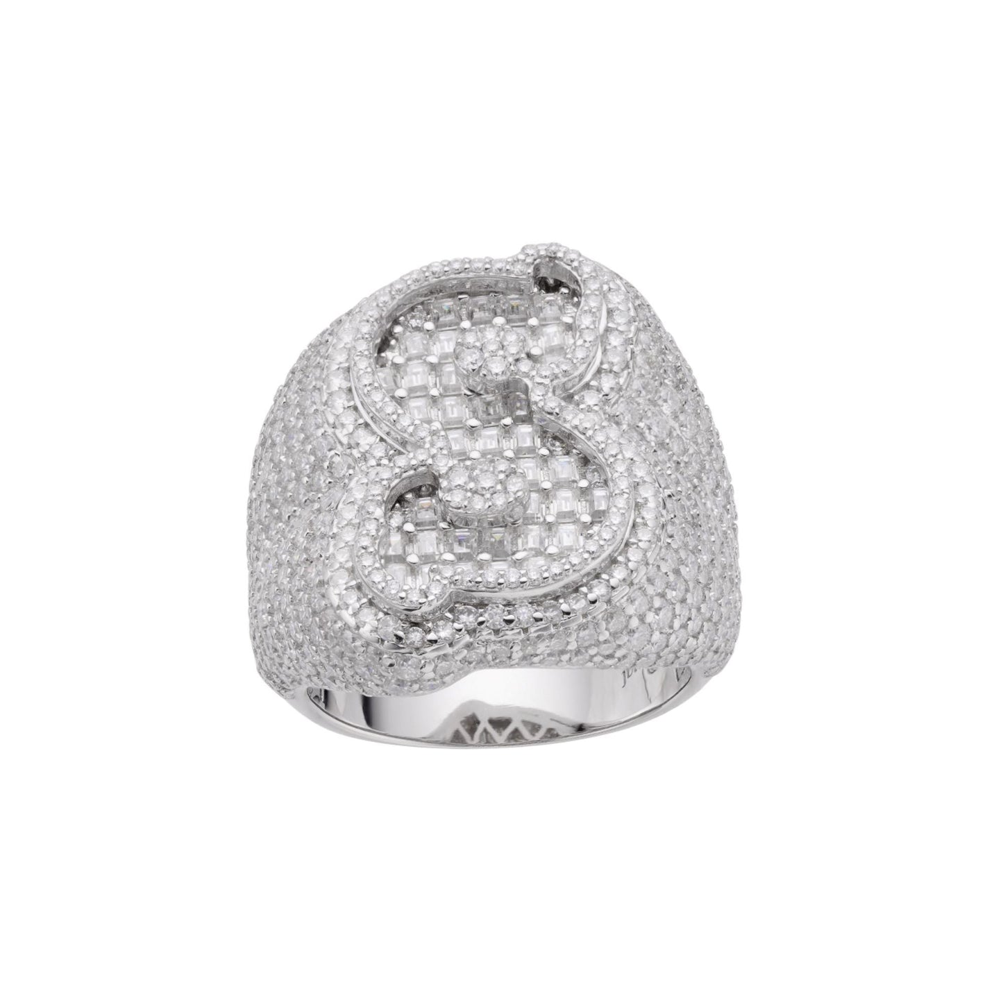 Sterling Silver Round Baugette Moissanite Albhabet S letter Initial Size 10 Men Ring 7-3/8 Ctw