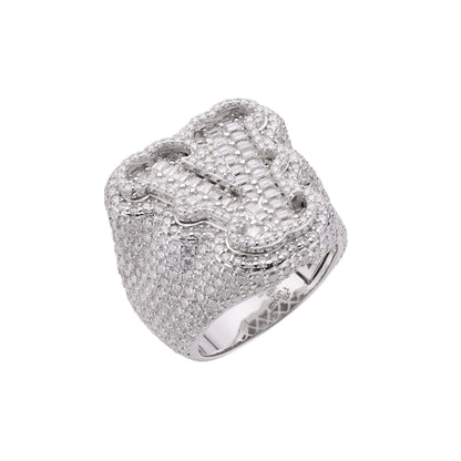 Sterling Silver Round Baugette Moissanite Albhabet V letter Initial Size 10 Men Ring 7-1/2 Ctw