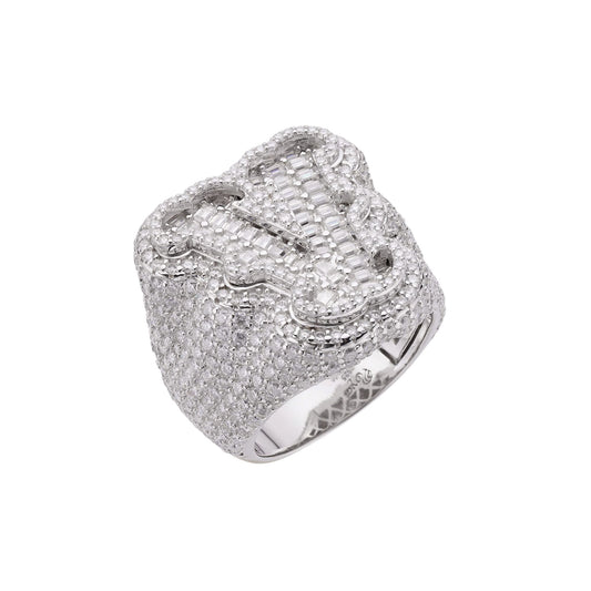 Sterling Silver Round Baugette Moissanite Albhabet V letter Initial Size 10 Men Ring 7-1/2 Ctw