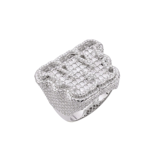 Sterling Silver Round Baugette Moissanite Albhabet W letter Initial Size 10 Men Ring 8-7/8 Ctw
