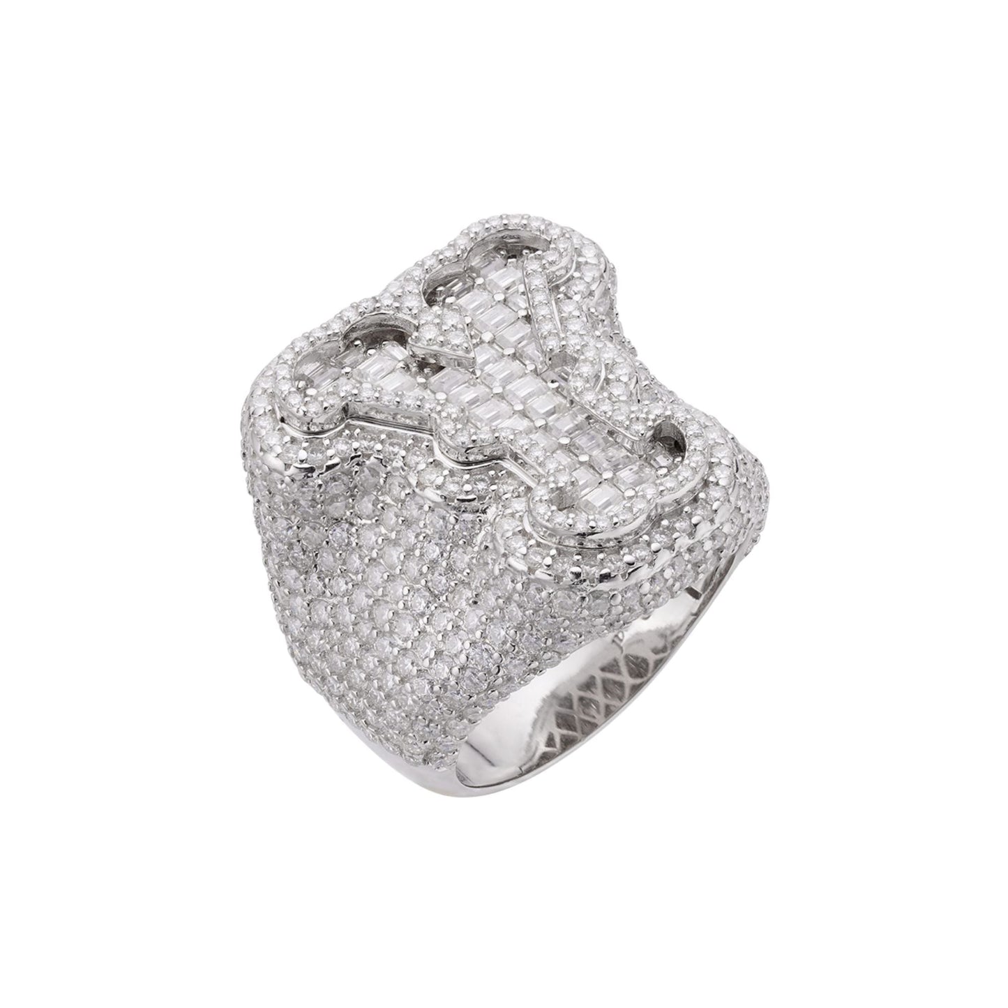 Sterling Silver Round Baugette Moissanite Albhabet Y letter Initial Size 10 Men Ring 6-7/8 Ctw