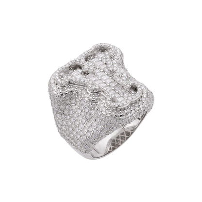 Sterling Silver Round Baugette Moissanite Albhabet Y letter Initial Size 10 Men Ring 6-7/8 Ctw