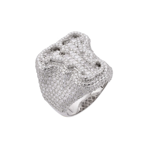 Sterling Silver Round Baugette Moissanite Albhabet Y letter Initial Size 10 Men Ring 6-7/8 Ctw