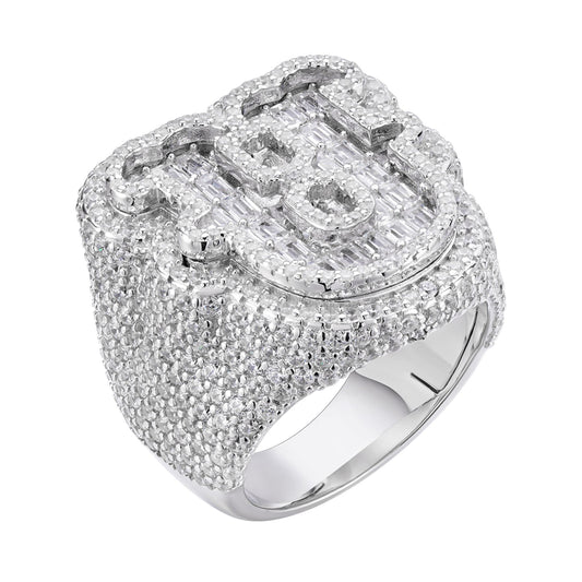 Sterling Silver Round Baugette Moissanite Albhabet U letter Initial Size 10 Men Ring 6-1/2 Ctw