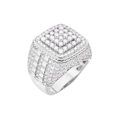 Sterling Silver Round Moissanite Designer Men Ring 3-7/8 Ctw