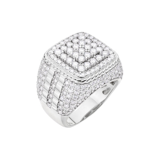 Sterling Silver Round Moissanite Designer Men Ring 3-7/8 Ctw