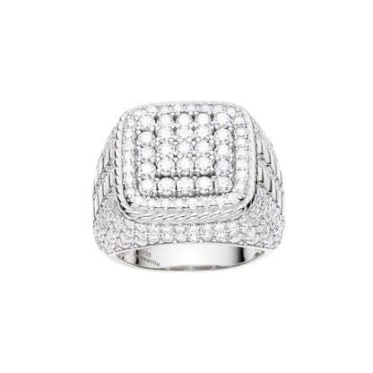 Sterling Silver Round Moissanite Designer Men Ring 3-7/8 Ctw