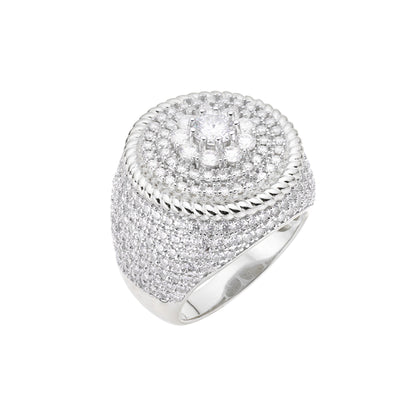 Sterling Silver Round Moissanite Halo Designer Size 9 Men Ring 4-1/8 Ctw