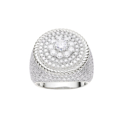 Sterling Silver Round Moissanite Halo Designer Size 9 Men Ring 4-1/8 Ctw