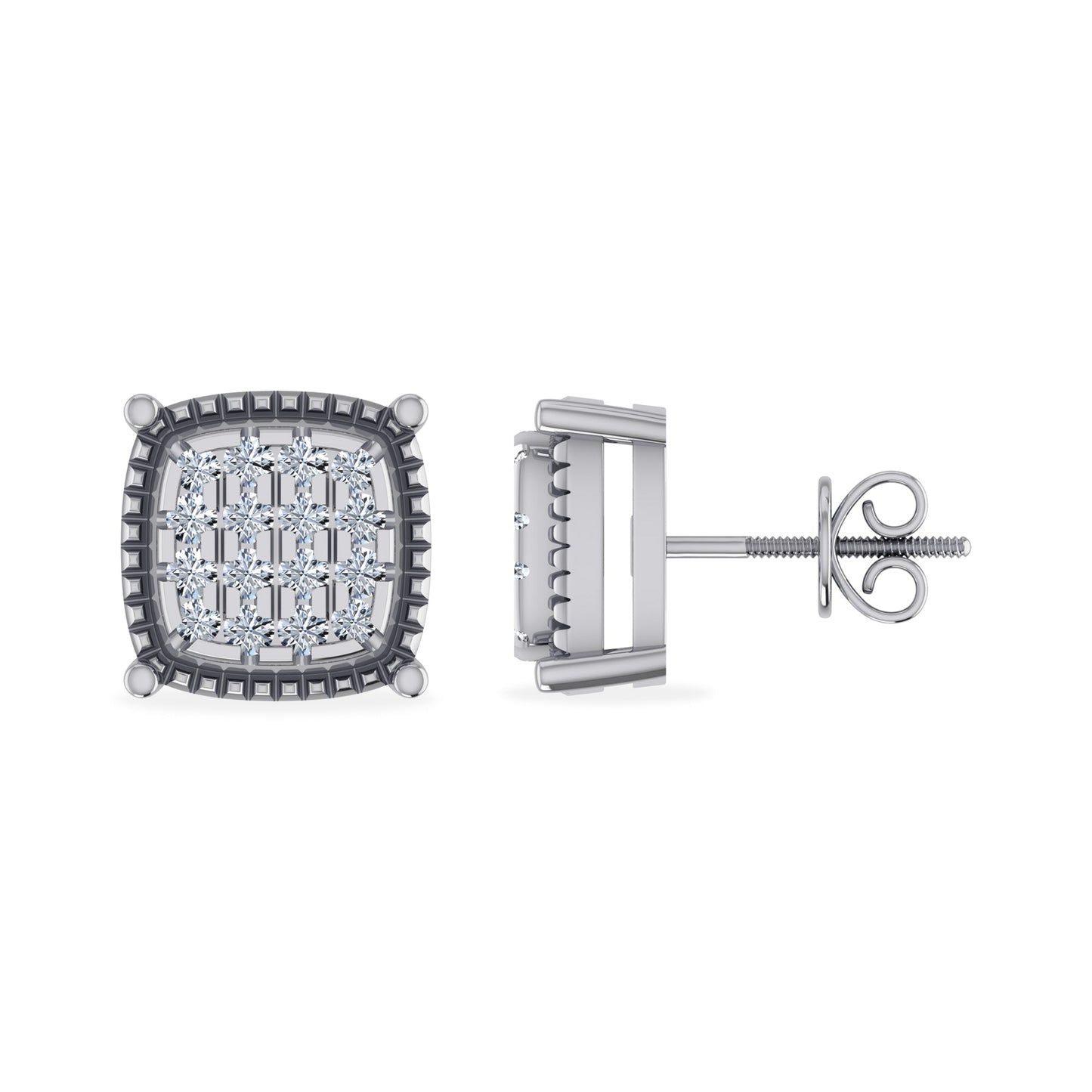 10K White Gold Square Shape Diamond Stud Earrings 1/10 Ctw