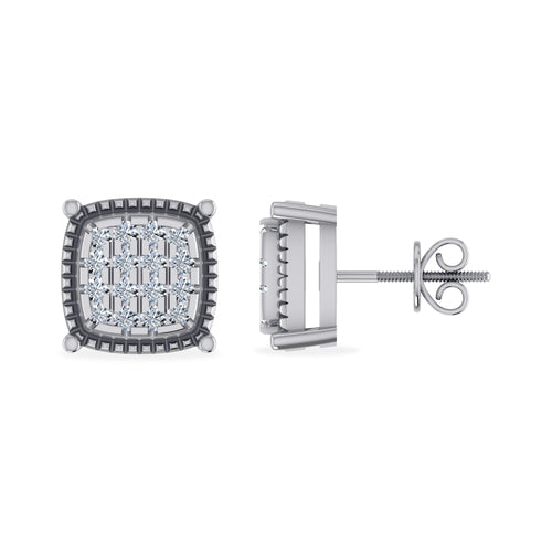 10K White Gold Square Shape Diamond Stud Earrings 1/10 Ctw