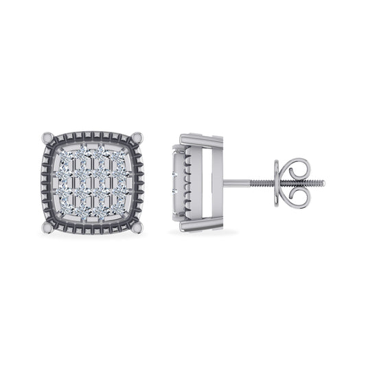 10K White Gold Square Shape Diamond Stud Earrings 1/10 Ctw