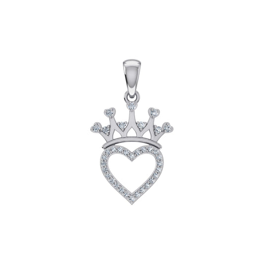 10K White Gold Round Diamond Heart Crown Pendant 1/10 Ctw