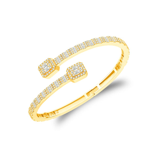 Sterling Silver Moissanite Round & Baguette Bangle Bracelet  3 Ctw