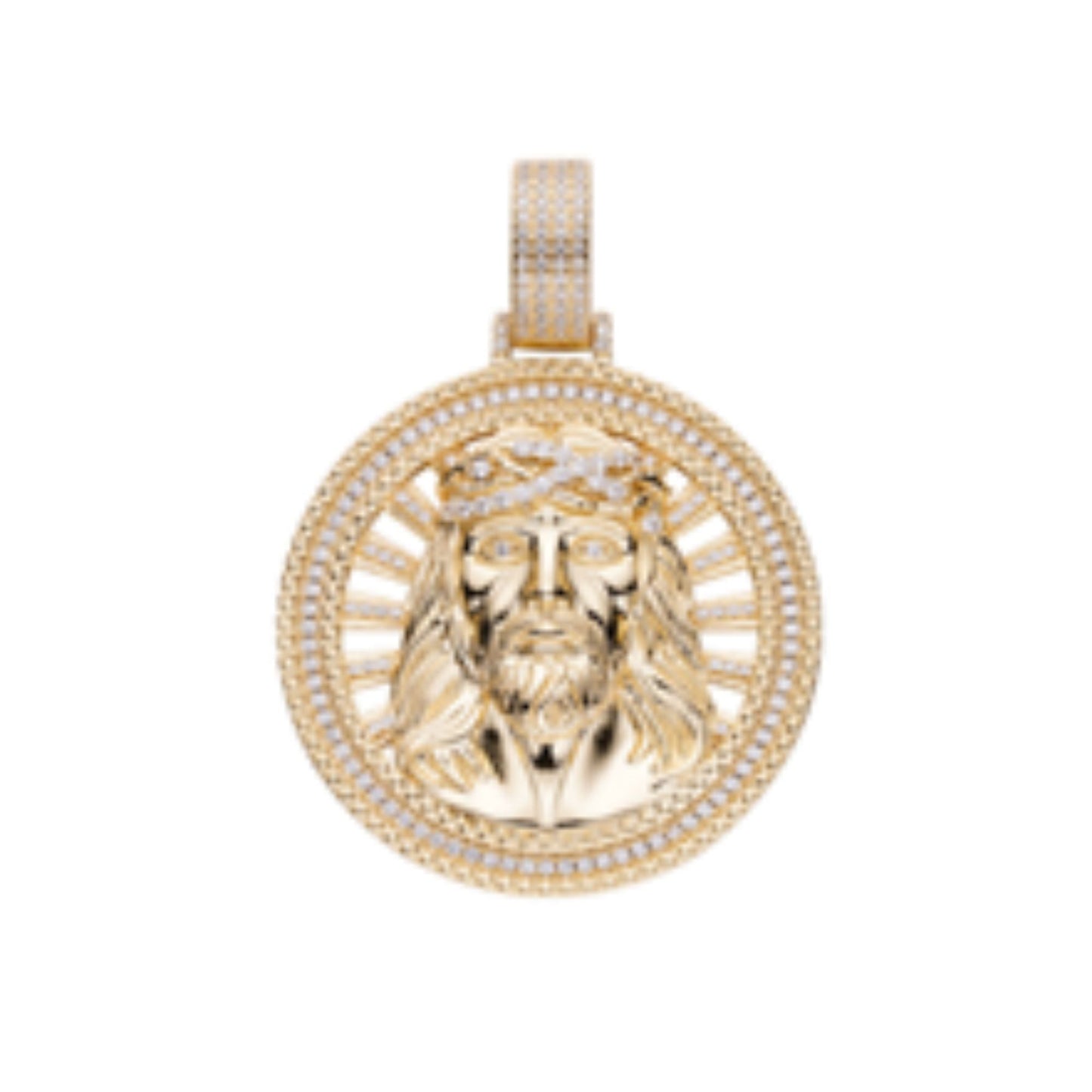 Sterling Silver Moissanite Jesus Religious Pendant 1-3/8 Ctw
