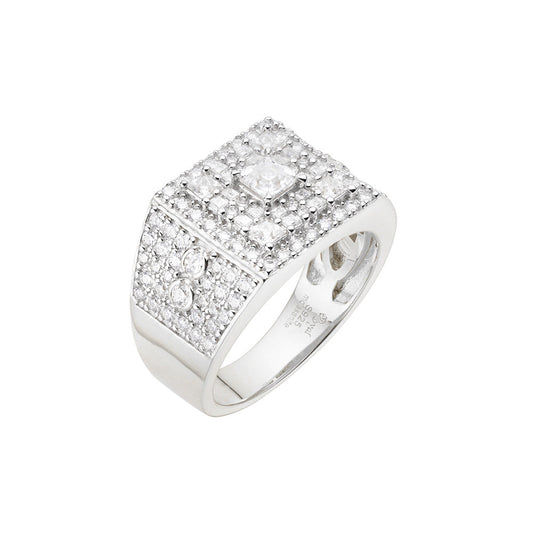 Sterling Silver Round Baguette Moissanite Square Shape Designer Size 9 Men Ring 2-3/8 Ctw