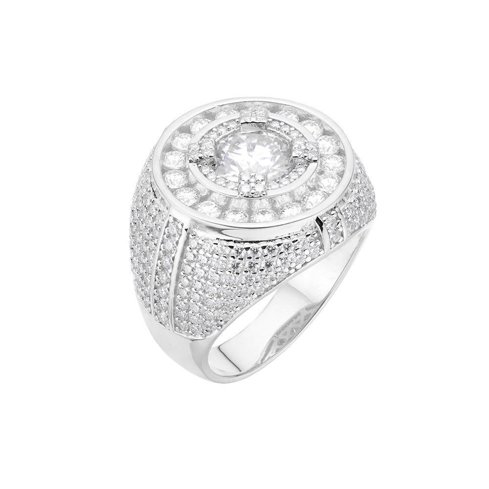 Sterling Silver Round Moissanite Designer Size 9 Men Ring 5-3/4 Ctw