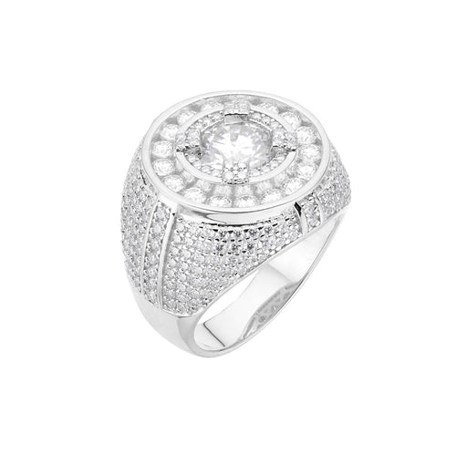 Sterling Silver Round Moissanite Designer Size 9 Men Ring 5-3/4 Ctw