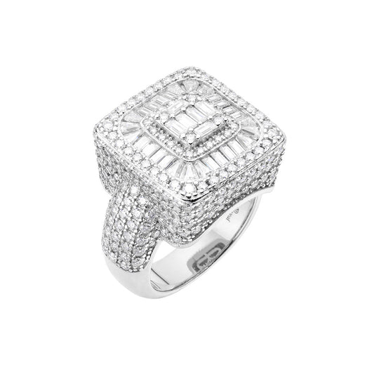 Sterling Silver Round Baguette Moissanite Square Shape Designer Size 7 Men Ring 6-1/3 Ctw