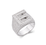 Sterling Silver Round Baguette Moissanite Cluster Initial E Letter Men Ring 10 5-1/10 Ctw