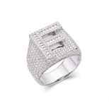 Sterling Silver Round Baguette Moissanite Cluster Initial F Letter Men Ring 10 4-7/8 Ctw